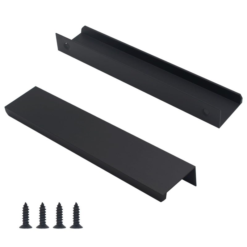 HANIHUA 10 Pack Black Cabinet Handles Modern Finger Edge Pulls for Cabinets 6""/150mm Length, Matte Black Drawer Pulls Kitchen Tabs Pull Hardware Aluminum - Image 1